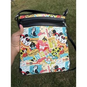 Disney Parks Crossbody Bag Mickey Minnie Mouse Cartoon‎ Print Zip Shoulder Purse